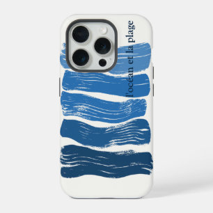 Minimalist Art Waves in a Blue Gradient, la plage iPhone 15 Pro Case