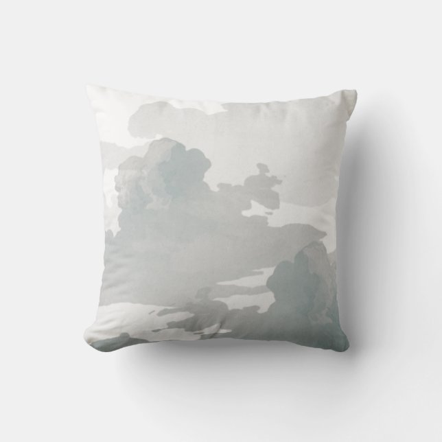 Minimalist Artistic Abstract Clouds | Grey & White Cushion (Front)