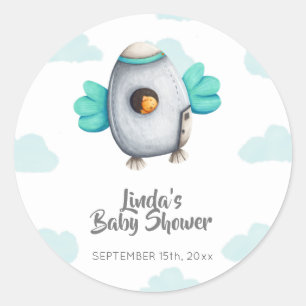 Minimalist Astronaut Bird Baby Shower Favour Classic Round Sticker