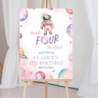 Minimalist Astronaut Girl's 4th Birth Welcome Sign