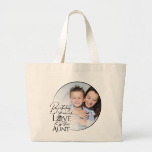 Minimalist Aunt Birthday Typography Photo Frame Large Tote Bag