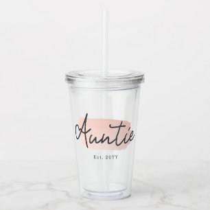 Minimalist Auntie Baby Pink Brush Stroke New Aunt Acrylic Tumbler