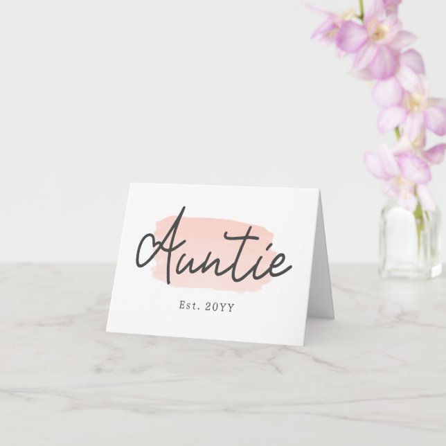 Minimalist Auntie Baby Pink Brush Stroke New Aunt Card (Orchid)