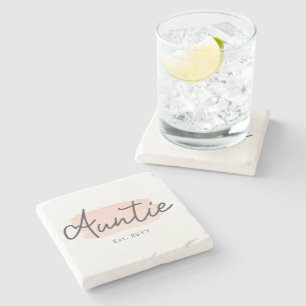 Minimalist Auntie Baby Pink Brush Stroke New Aunt Stone Coaster