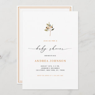 Minimalist Autumn Berries Fall Theme Baby Shower Invitation