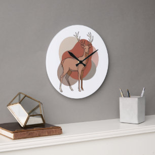 Minimalist Autumn Deer Botanical Illustration Large Clock