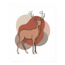 Minimalist Autumn Deer Botanical Illustration