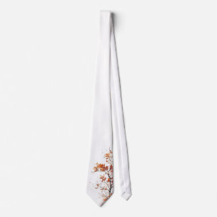Minimalist Autumn Foliage White Necktie