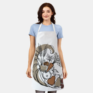 Minimalist Autumn Harvest Cornucopia Line Art Apron
