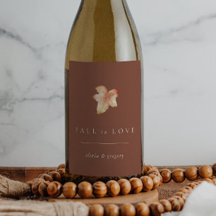 Minimalist Autumn Leaf "Fall in Love" Personalised Wine Label