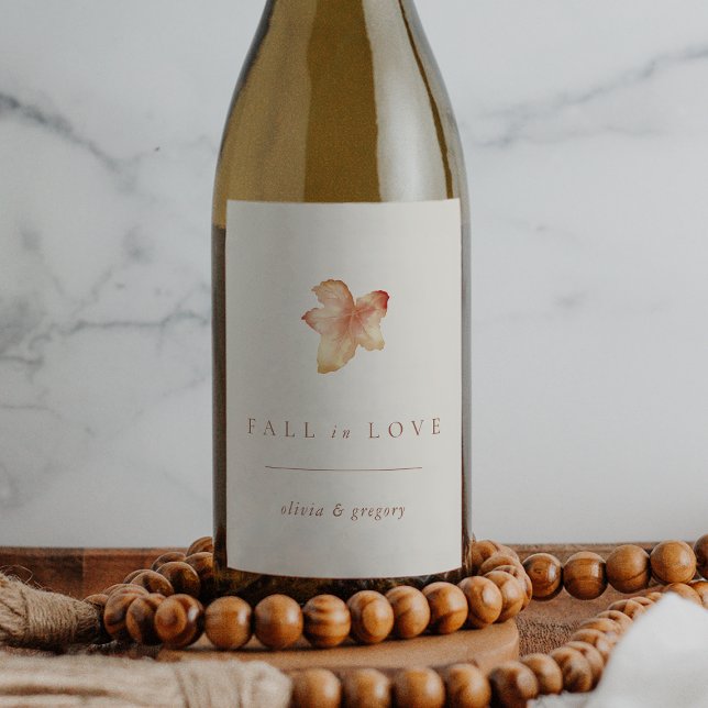 Minimalist Autumn Leaf "Fall in Love" Personalised Wine Label (Creator Uploaded)