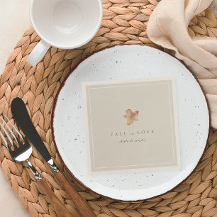 Minimalist Autumn Leaf "Fall in Love" Personalized Napkin