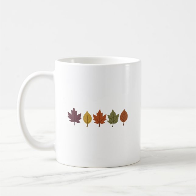 Minimalist Autumn Leaves Ceramic Coffee Mug (Left)