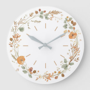 Minimalist Autumn Wildflower Wreath Wall clock