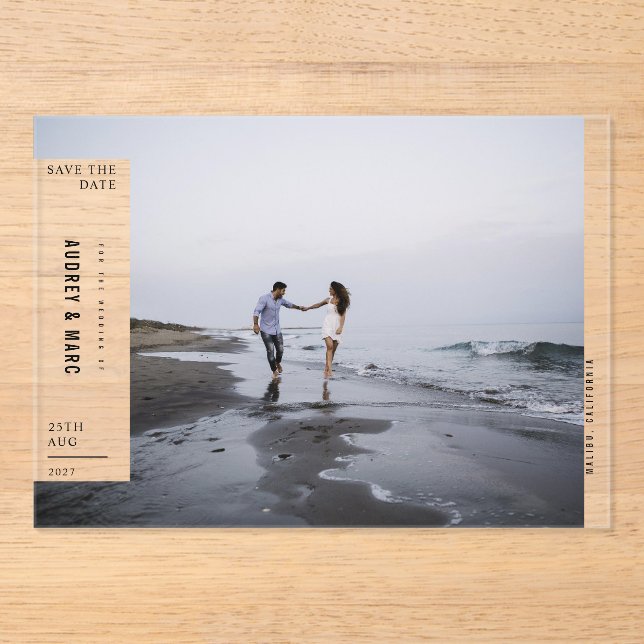 Minimalist Avant Garde Photo Wedding Save The Date Acrylic Invitations (Front)