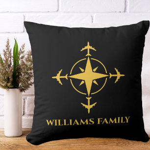 Minimalist Aviation Compass Aeroplane Travel Custo Cushion