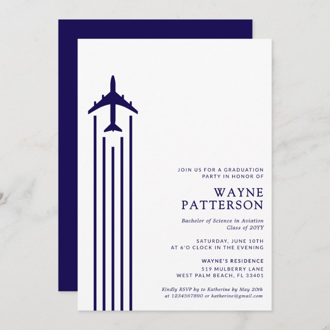 Minimalist Aviation Flight School Pilot Graduation Invitation (Front/Back)