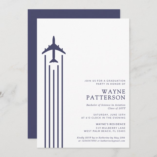 Minimalist Aviation Flight School Pilot Graduation Invitation (Front/Back)