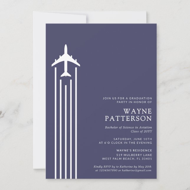 Minimalist Aviation Flight School Pilot Graduation Invitation (Front)