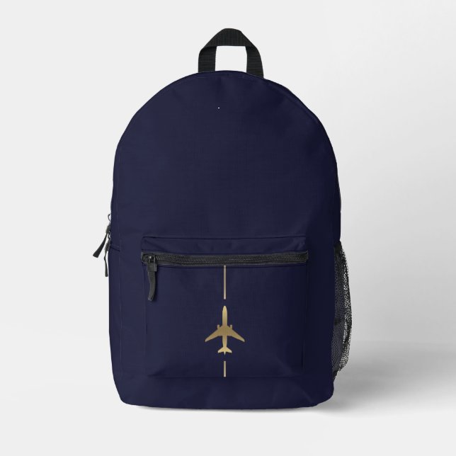 Minimalist Aviation Gold Aeroplane Printed Backpack (Front)