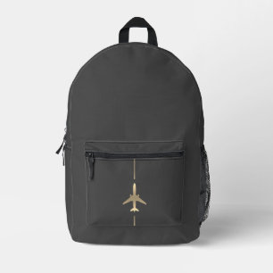 Minimalist Aviation Gold Aeroplane Printed Backpack