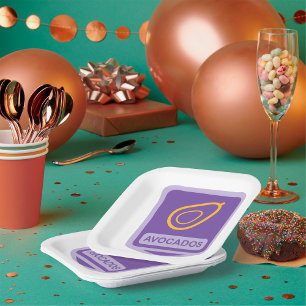 Minimalist Avocado Badge in Purple and Gold  Paper Plate