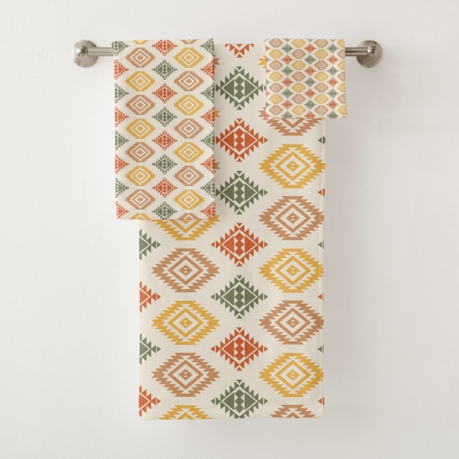 Minimalist Aztec Geometric Timeless Pattern Bath Towel Set (Insitu)