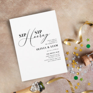 Minimalist B & W Sip Sip Hooray Engagement Party Invitation