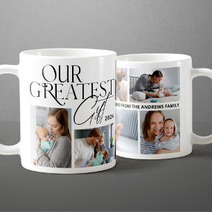 Minimalist Baby Announcement 6 Photo Christmas Coffee Mug