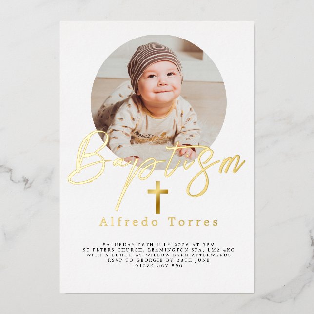 Minimalist Baby Baptism Invitation with Photo (Front)