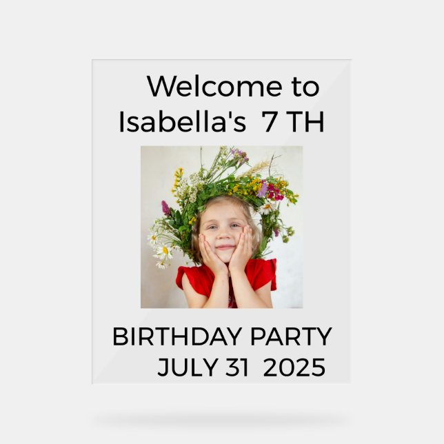 Minimalist Baby Birthday Invitation with Photo Acrylic Sign (Front)