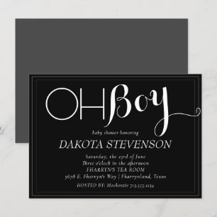 Minimalist Baby Black and Grey Oh Boy Shower Invitation