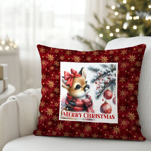 Minimalist Baby Deer Snowy Forest Kids Gift Xmas Cushion