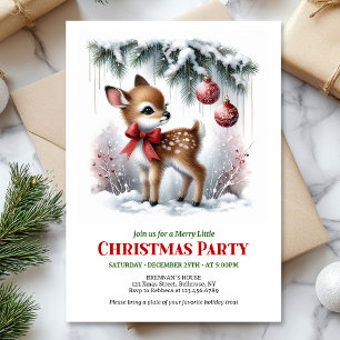 Minimalist baby deer snowy forest watercolor scene invitation