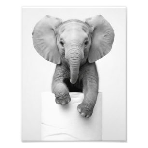 Minimalist Baby Elephant Peeking Over Toilet Paper Photo Print