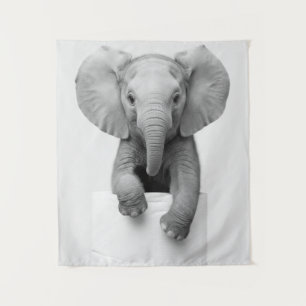Minimalist Baby Elephant Peeking Over Toilet Paper Tapestry