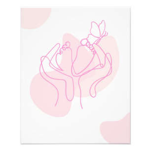 Minimalist Baby Feet Line Art with Butterfly  Photo Print