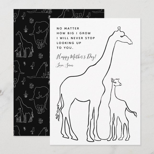 Minimalist Baby Giraffe Line Art Mother's Day Card (Front/Back)