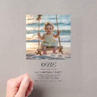 Minimalist Baby Girl 1st Birthday Party Acrylic Invitations
