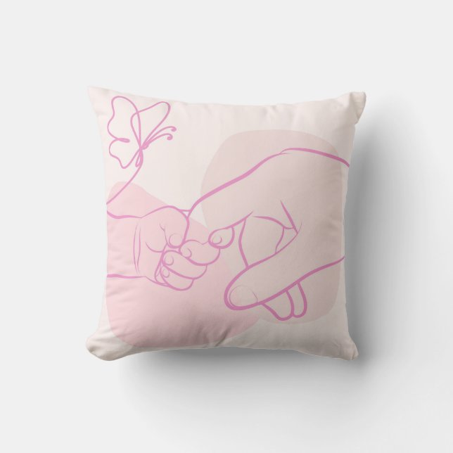 Minimalist Baby Hand Holding Parent Finger  Cushion (Front)