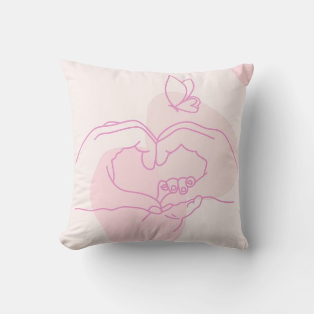 Minimalist Baby Hands Line Art with Butterfly  Cushion (Front)