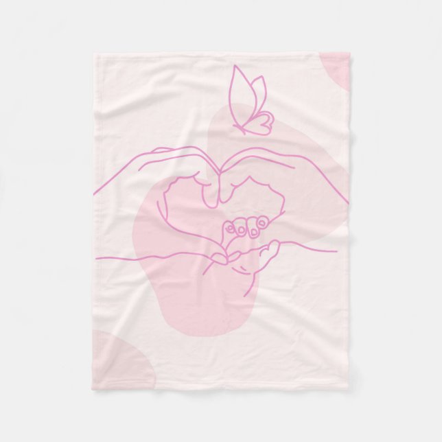 Minimalist Baby Hands Line Art with Butterfly  Fleece Blanket (Front)
