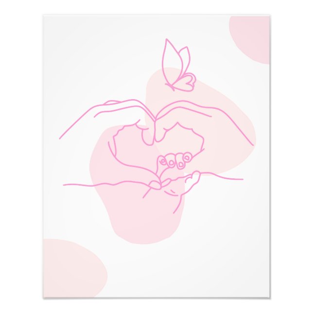 Minimalist Baby Hands Line Art with Butterfly |  Photo Print (Front)