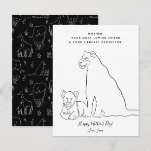 Minimalist Baby Lion Line Art Mother's Day Card