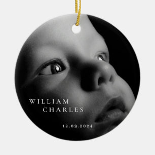 Minimalist Baby Name Christmas Photo Ceramic Tree Decoration