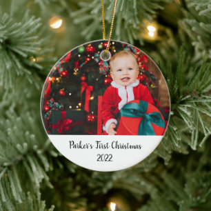 Minimalist Baby Newborn Frist Christmas Photo Ceramic Tree Decoration
