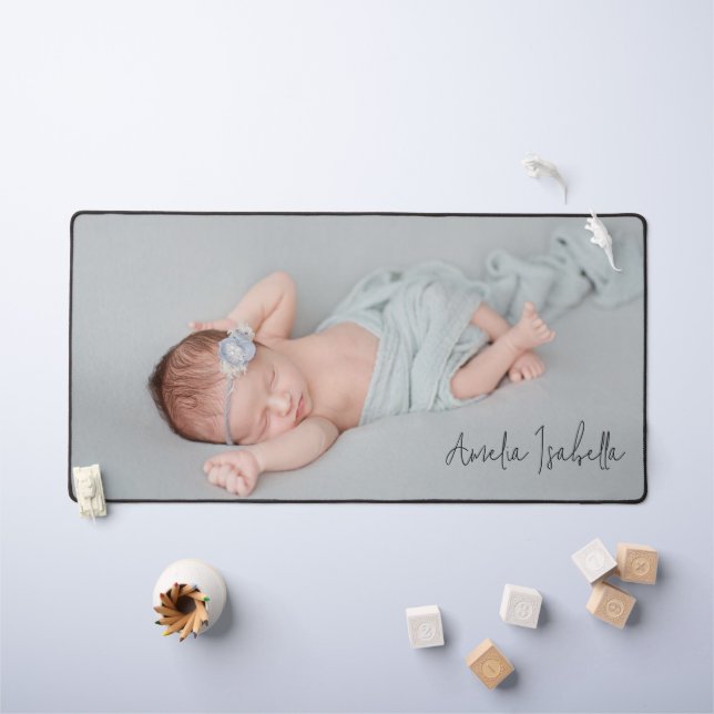 Minimalist Baby Photo and Name Desk Mat (Kids Table)