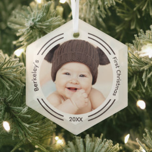 Minimalist Baby Photo First Christmas Glass Tree Decoration
