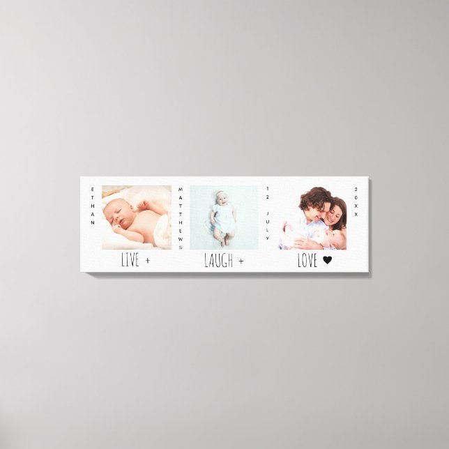 Minimalist Baby Photo Trio Birth Keepsake Canvas Print (Front)