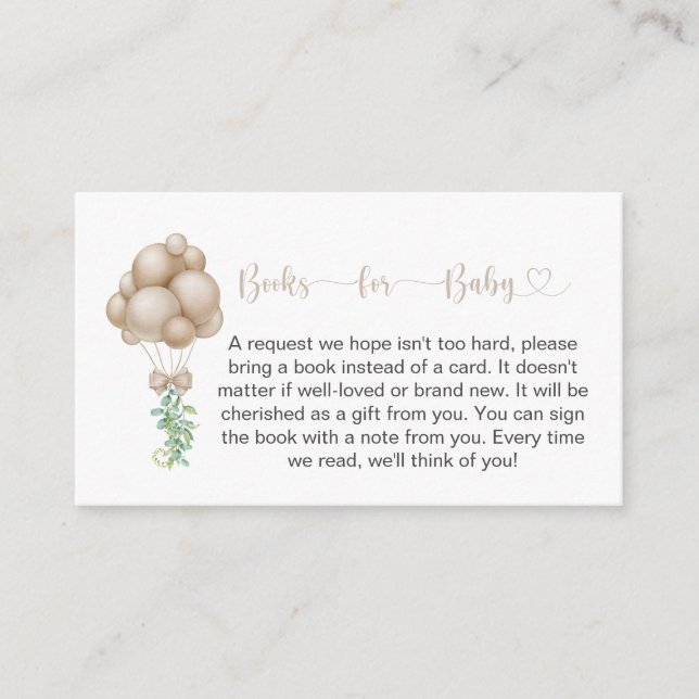 Minimalist Baby Shower Balloons Books for Baby  Enclosure Card (Front)